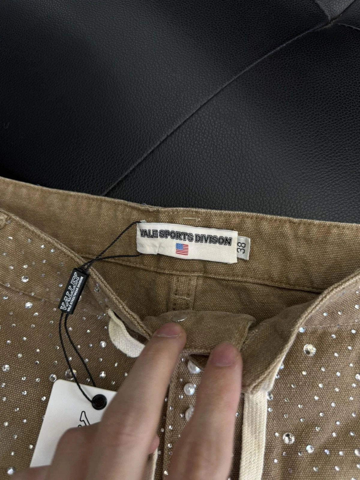 Valley Rhinestone Crystal Shorts Denim Tan