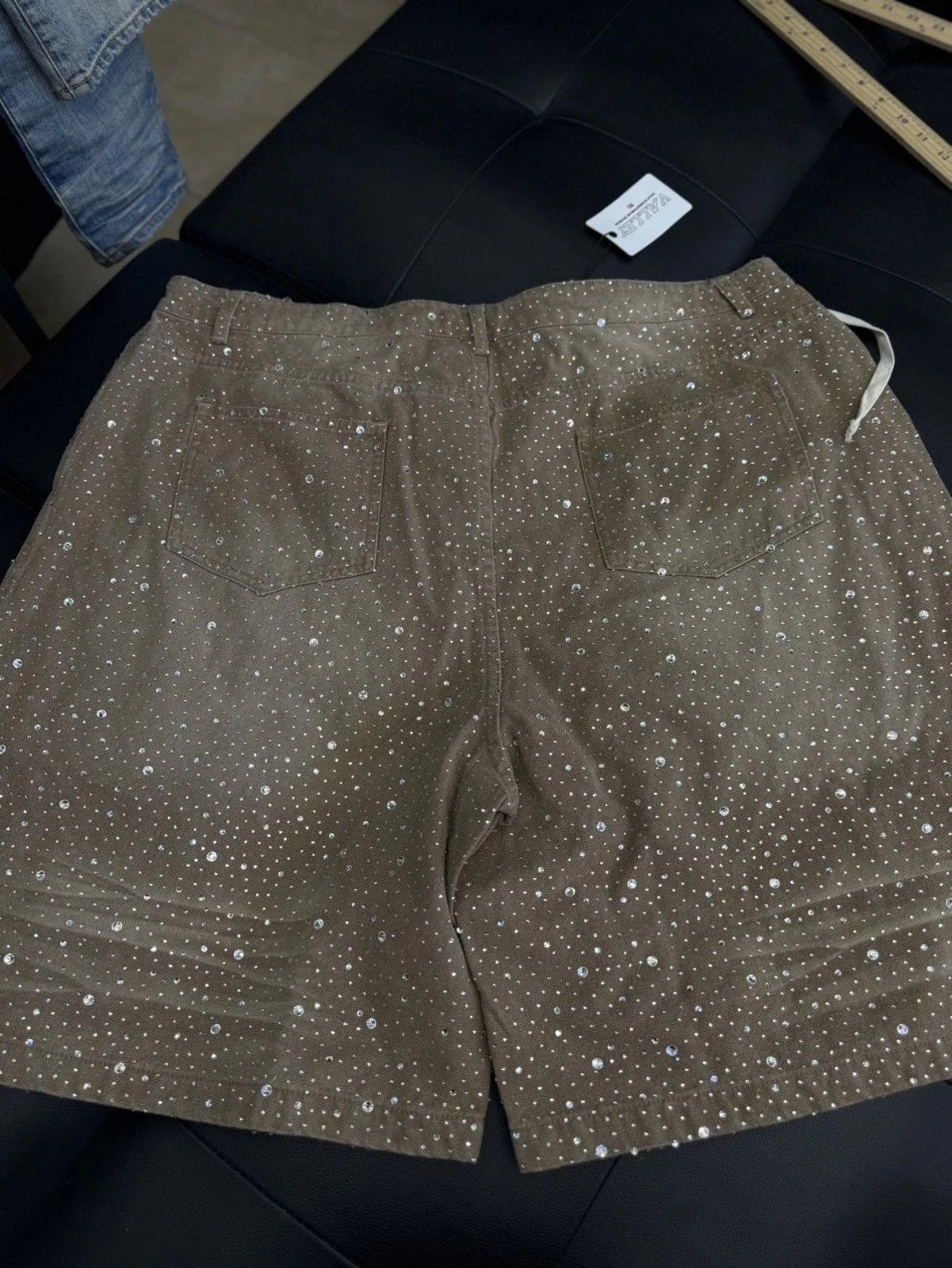 Valley Rhinestone Crystal Shorts Denim Tan