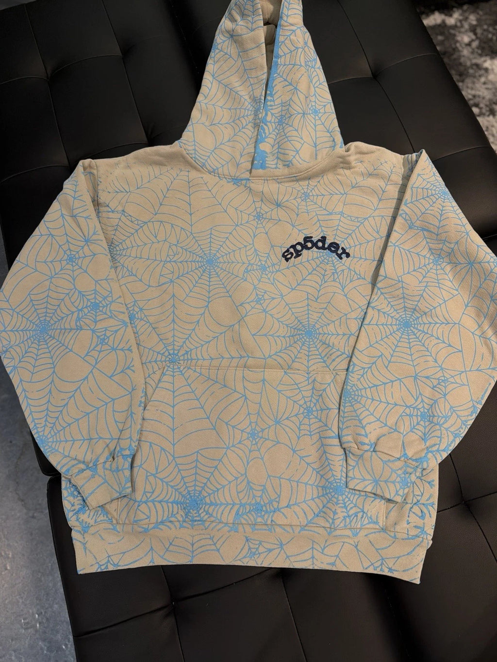 Sp5der Worldwide Blue AOP WEB Hoodie - Deadstockdenimla
