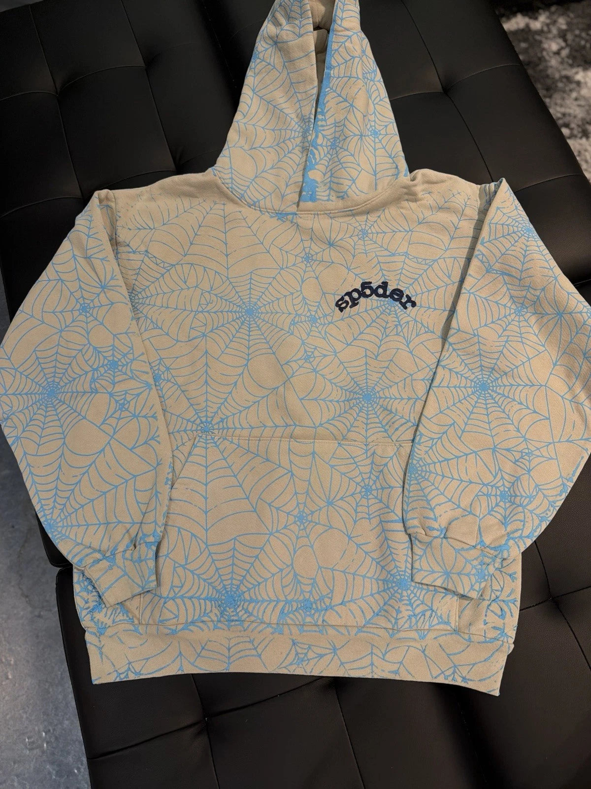 Sp5der Worldwide Blue AOP WEB Hoodie - Deadstockdenimla