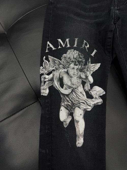 Amiri Angle Jeans Black Leg Logo