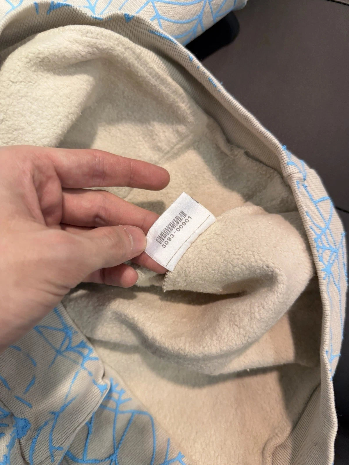 Sp5der Worldwide Blue AOP WEB Hoodie - Deadstockdenimla