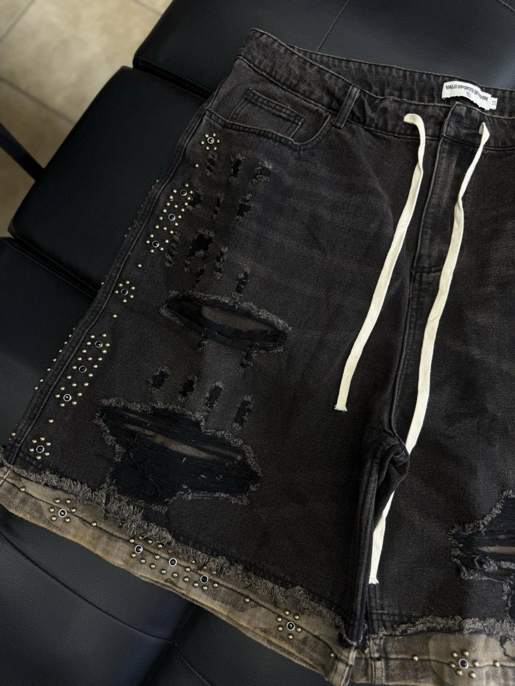 Valley Denim Studded Shorts Black/Brown - Deadstockdenimla