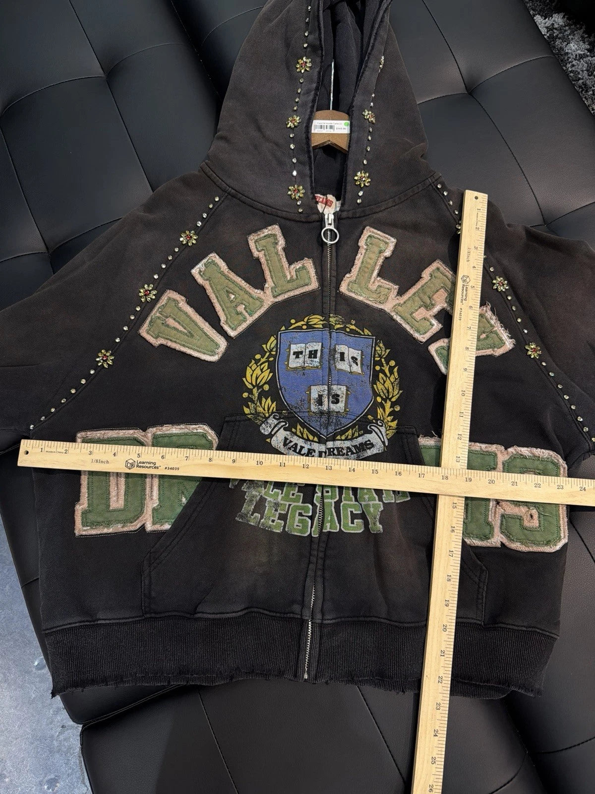 Vale Zip Up Black Stone Studded Hoodie - Deadstockdenimla