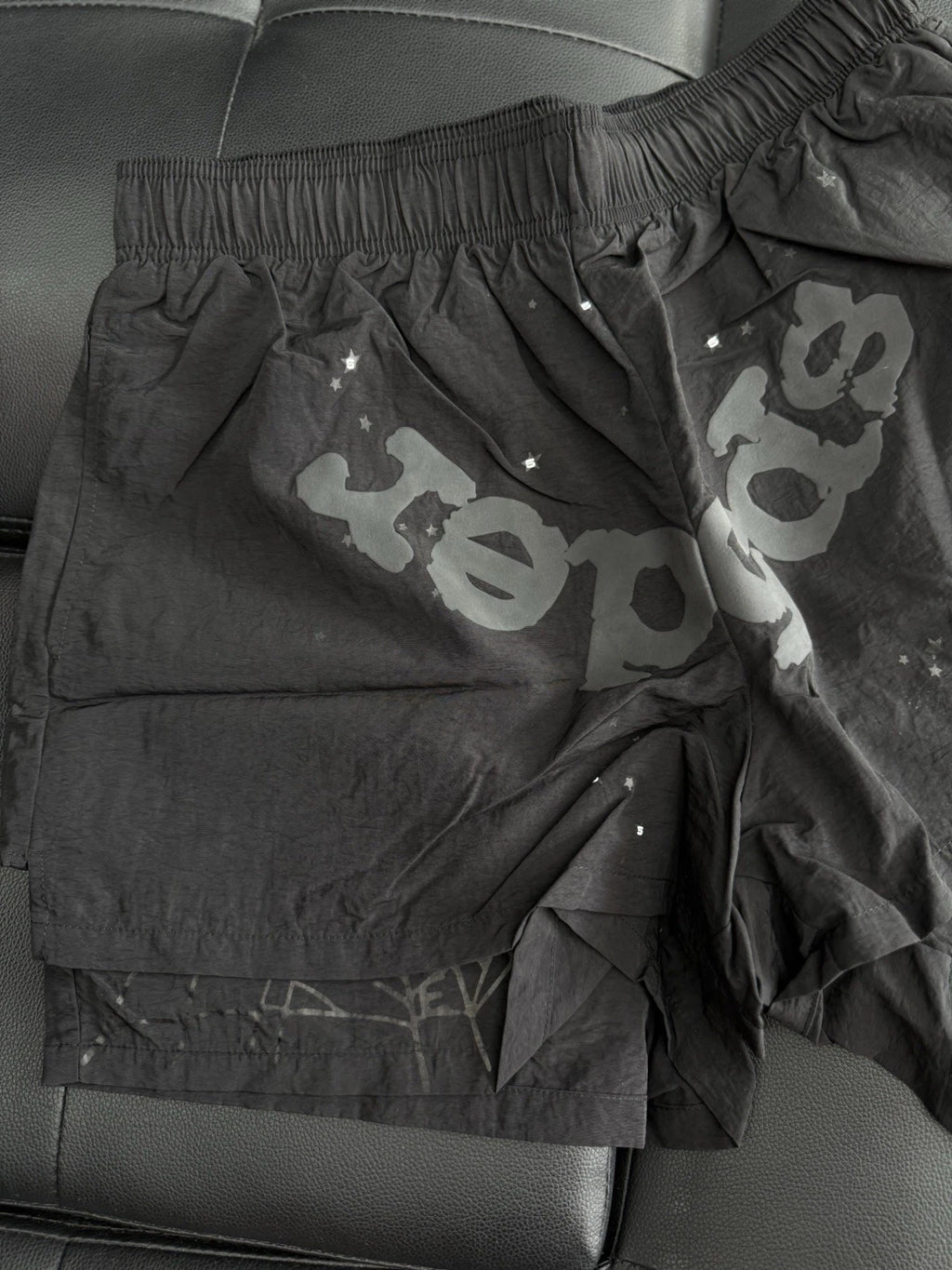 Sp5der Black OG Double Layer Shorts - Deadstockdenimla