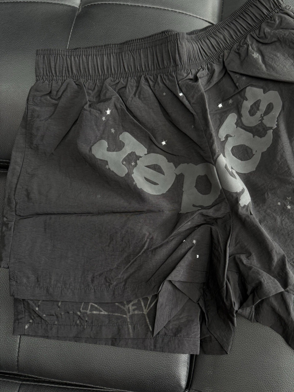 Sp5der Black OG Double Layer Shorts - Deadstockdenimla