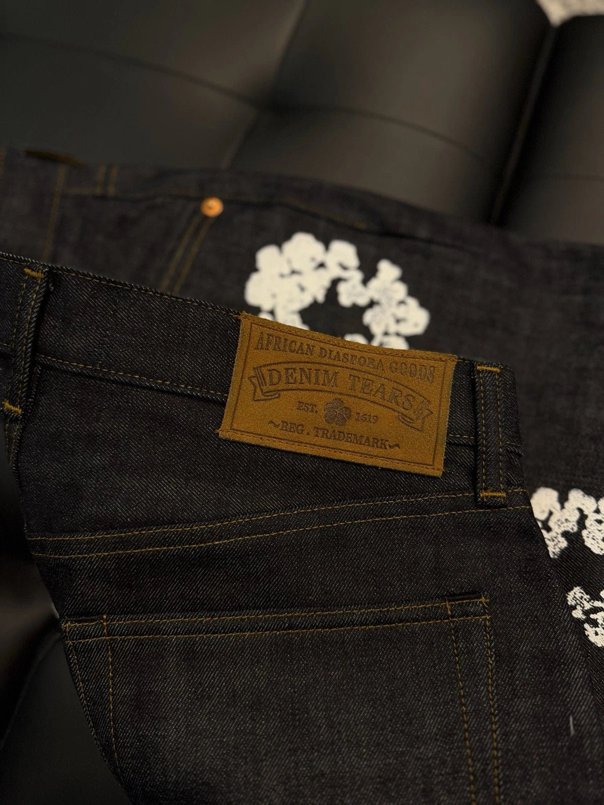 Denim Tears Dark Washed Blue Cotton Wreath Jeans - Deadstockdenimla