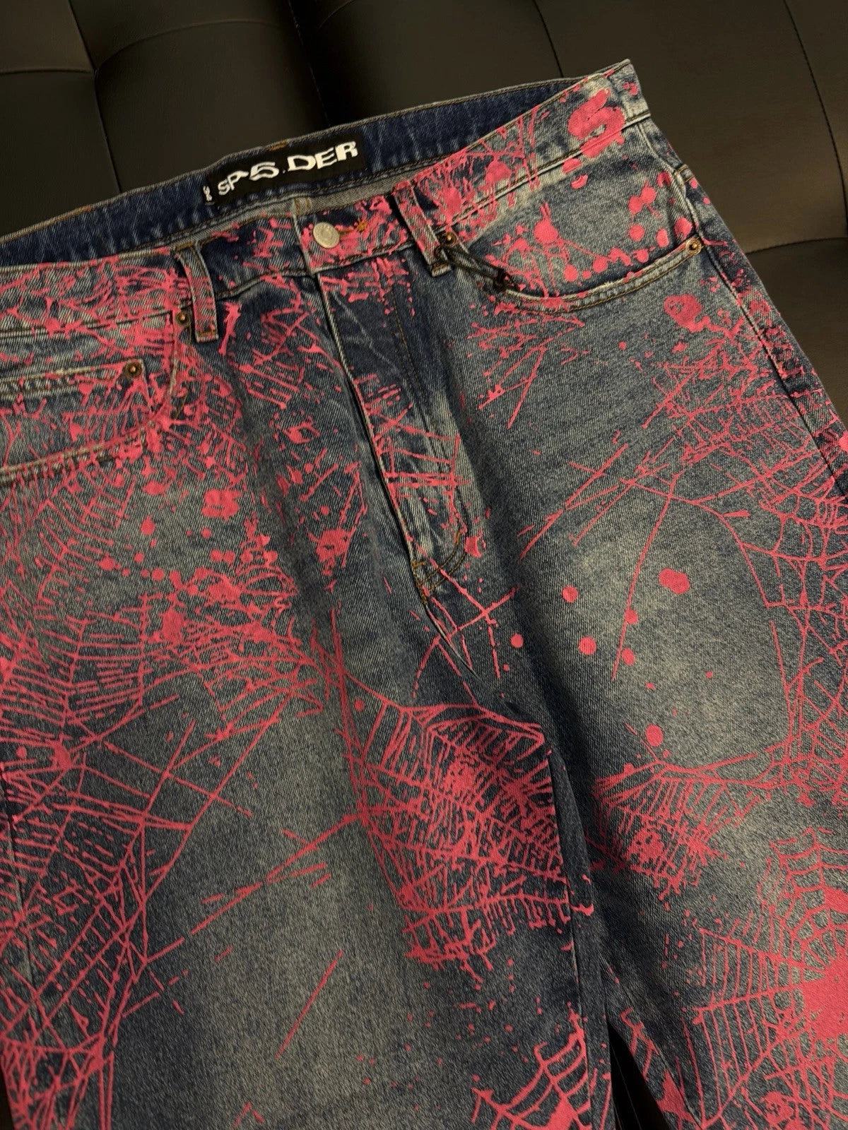 Sp5der Denim Blue/Pink Jeans - Deadstockdenimla