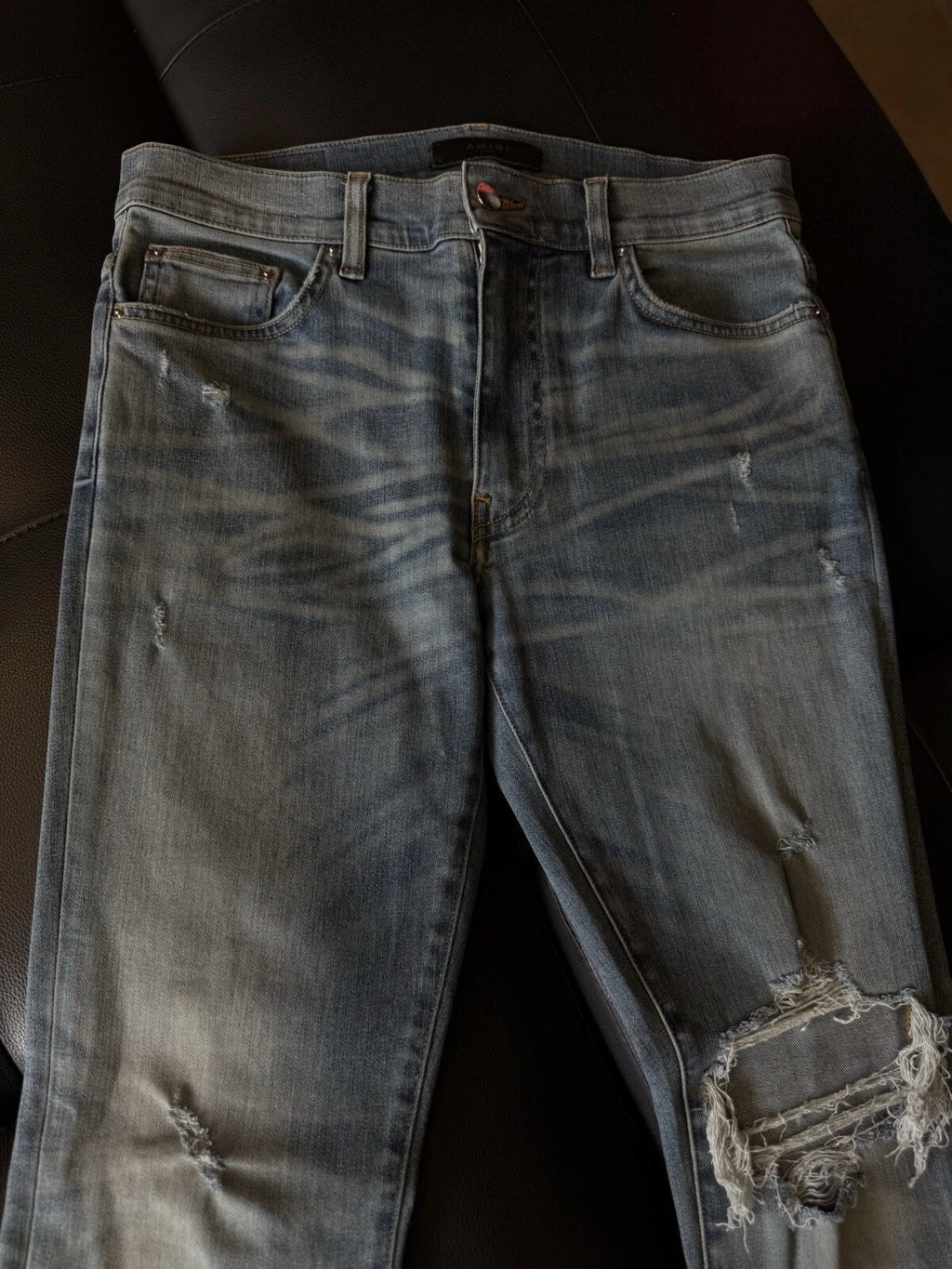 Amiri Jeans Blue Glitter Shiny Knee - Deadstockdenimla
