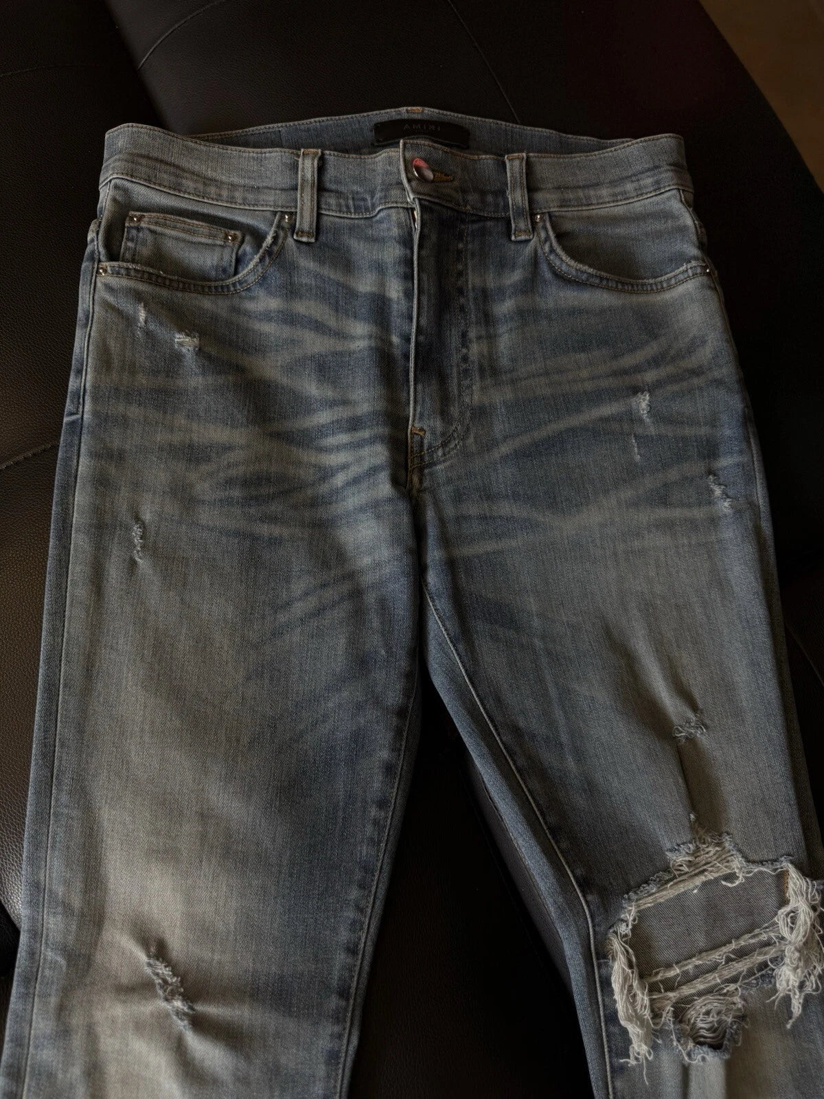 Amiri Jeans Blue Glitter Shiny Knee - Deadstockdenimla