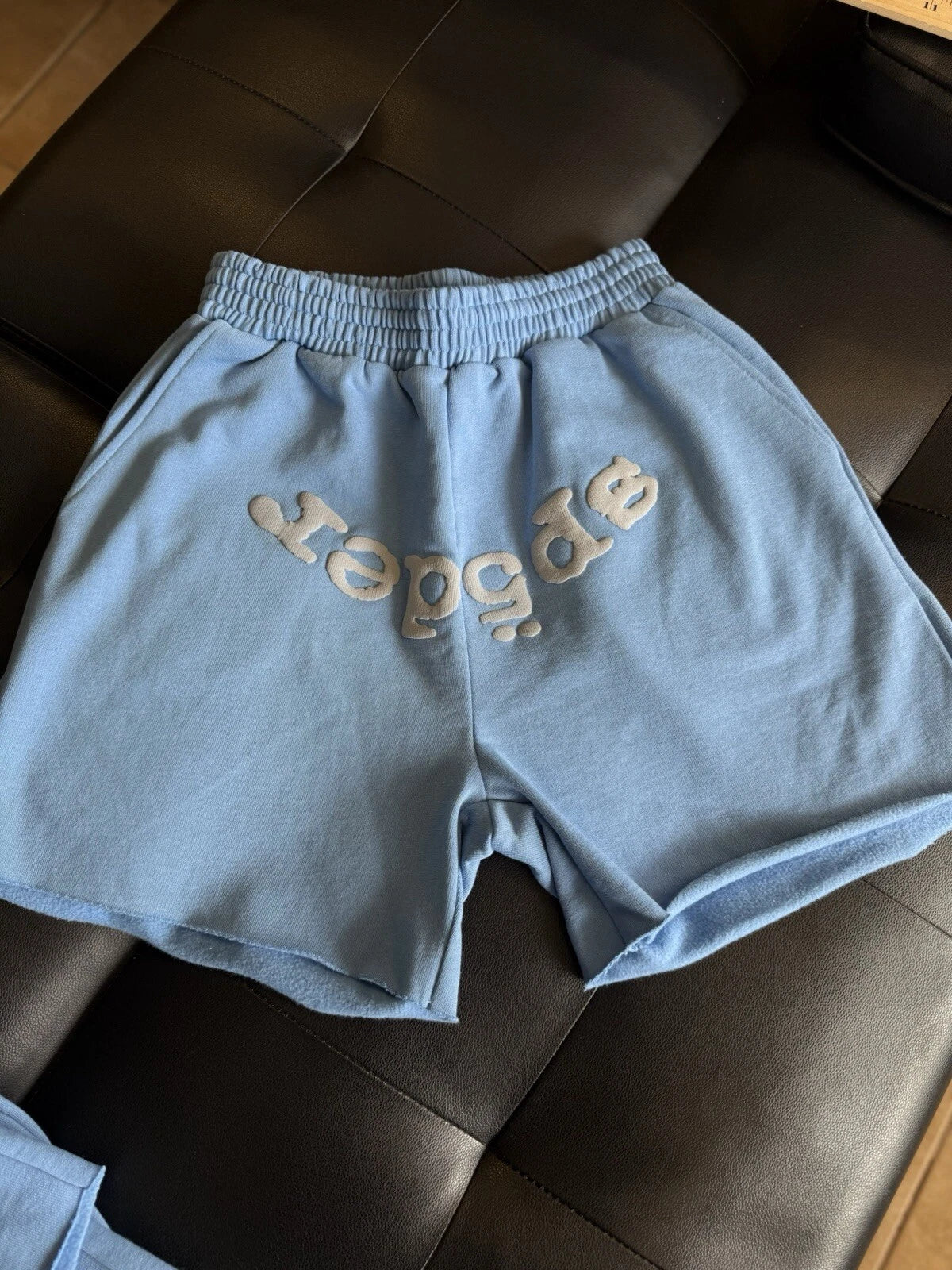 Spider Worldwide Sp5der OG Web Sweat Shorts Baby Blue - Deadstockdenimla