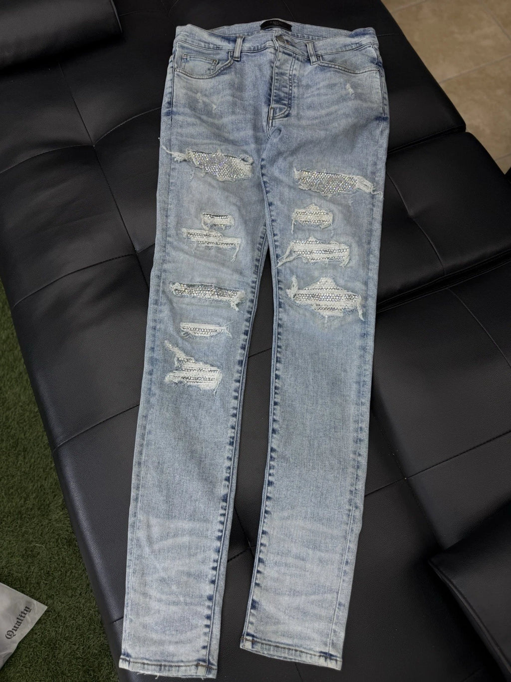 Amiri Jeans Blue Crystal Shiny Stones - Deadstockdenimla