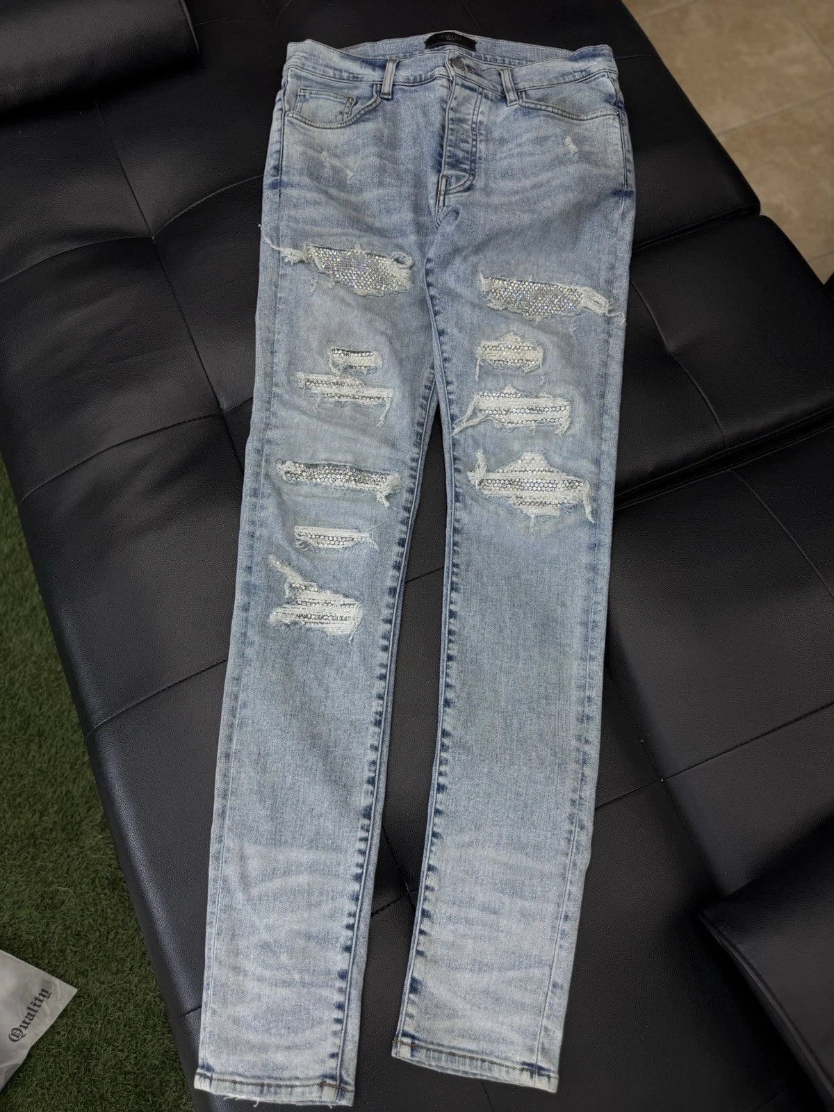 Amiri Jeans Blue Crystal Shiny Stones - Deadstockdenimla