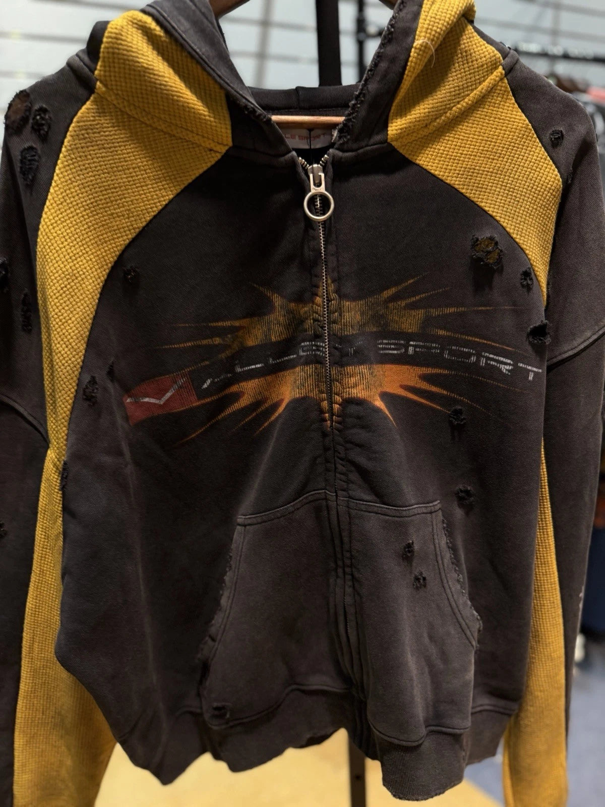 Vale Zip Up Black Yellow Hoodie - Deadstockdenimla