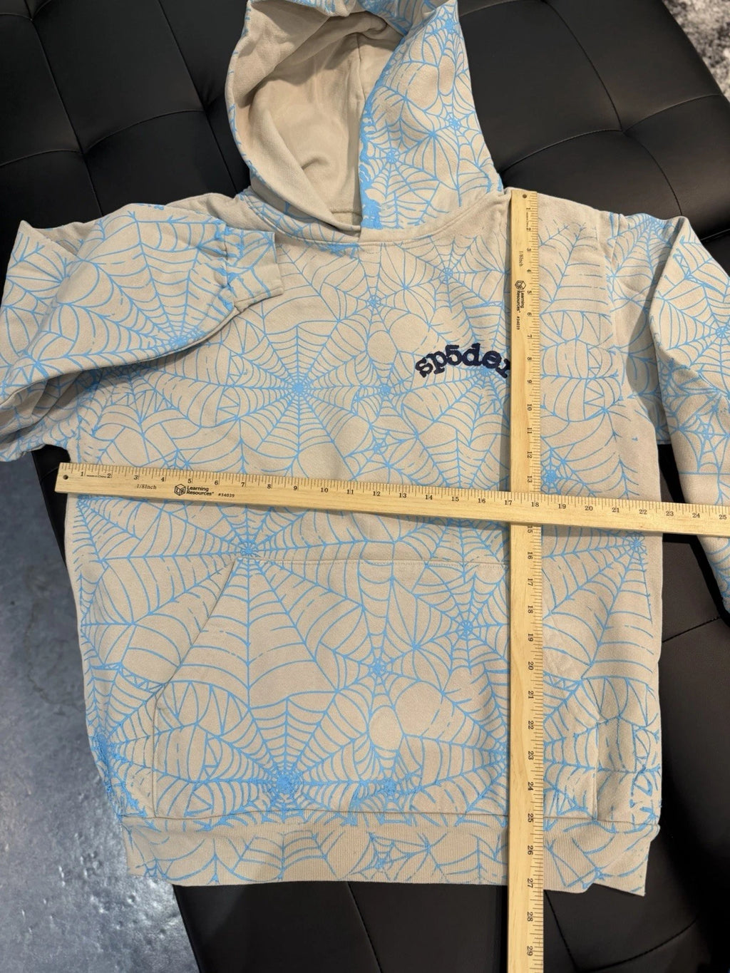 Sp5der Worldwide Blue AOP WEB Hoodie - Deadstockdenimla
