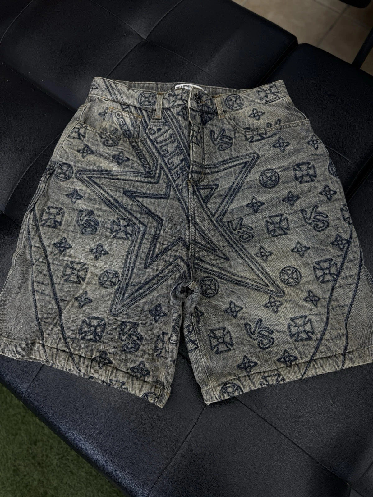 Vale Lives Forever Denim Jorts Shorts Blue Star Logo - Deadstockdenimla