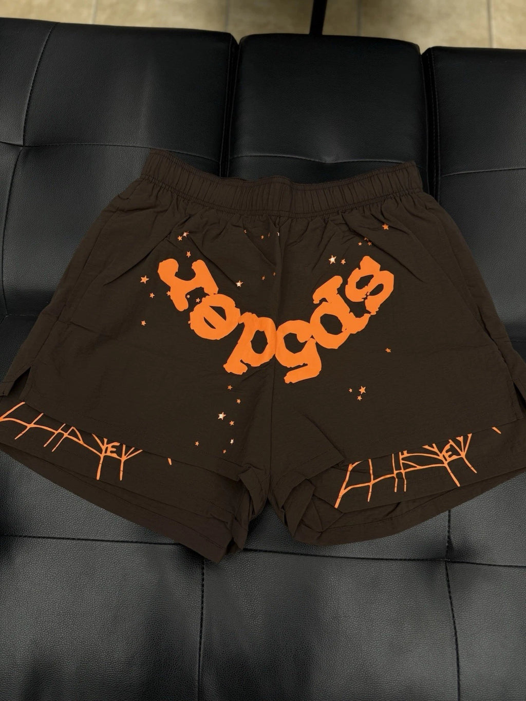 Sp5der Brown/Orange OG Double Layer Shorts - Deadstockdenimla