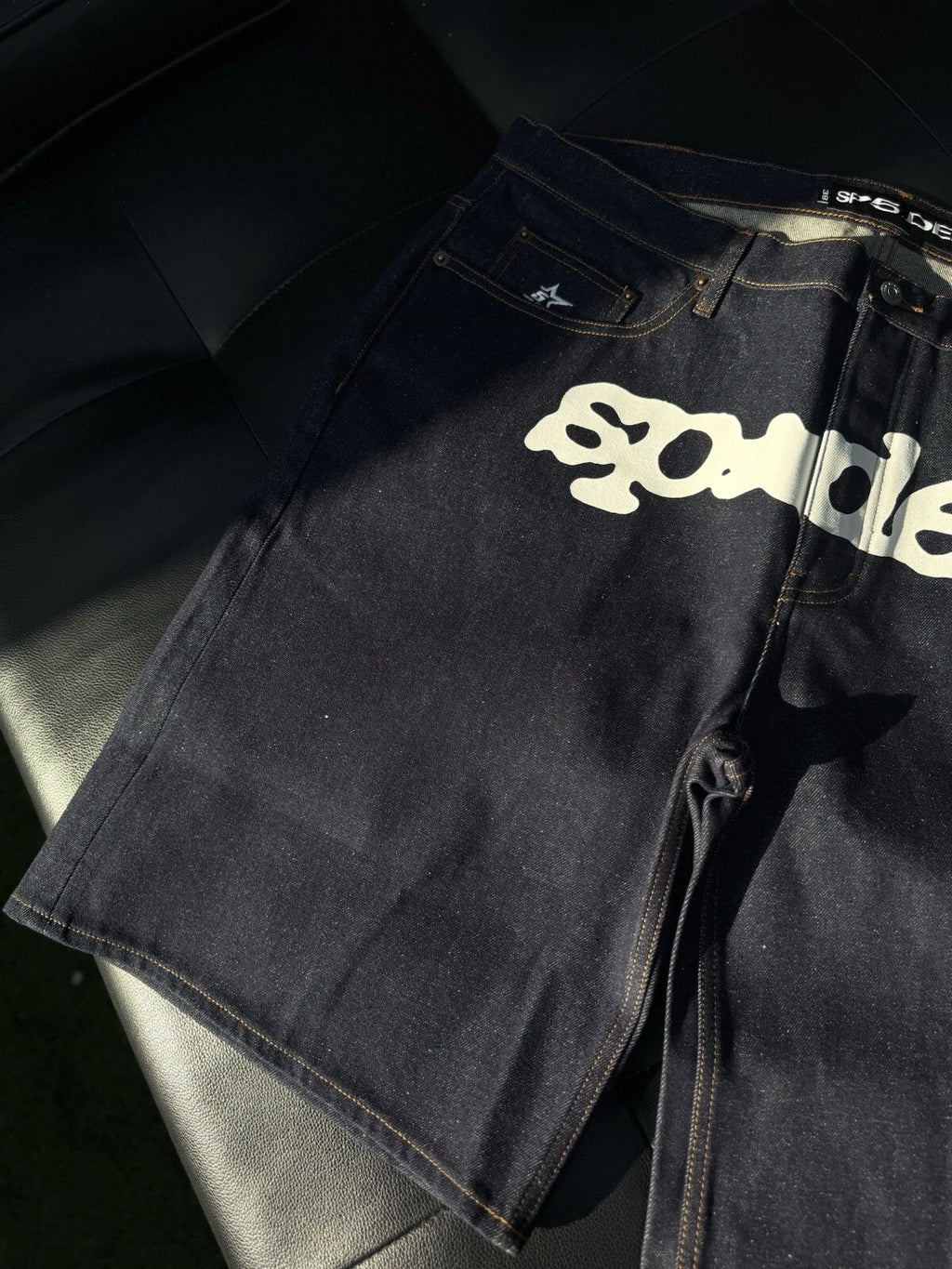 Sp5der OG Logo Denim Short - Deadstockdenimla