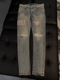 Amiri Blue Pink Leg Logo Jeans