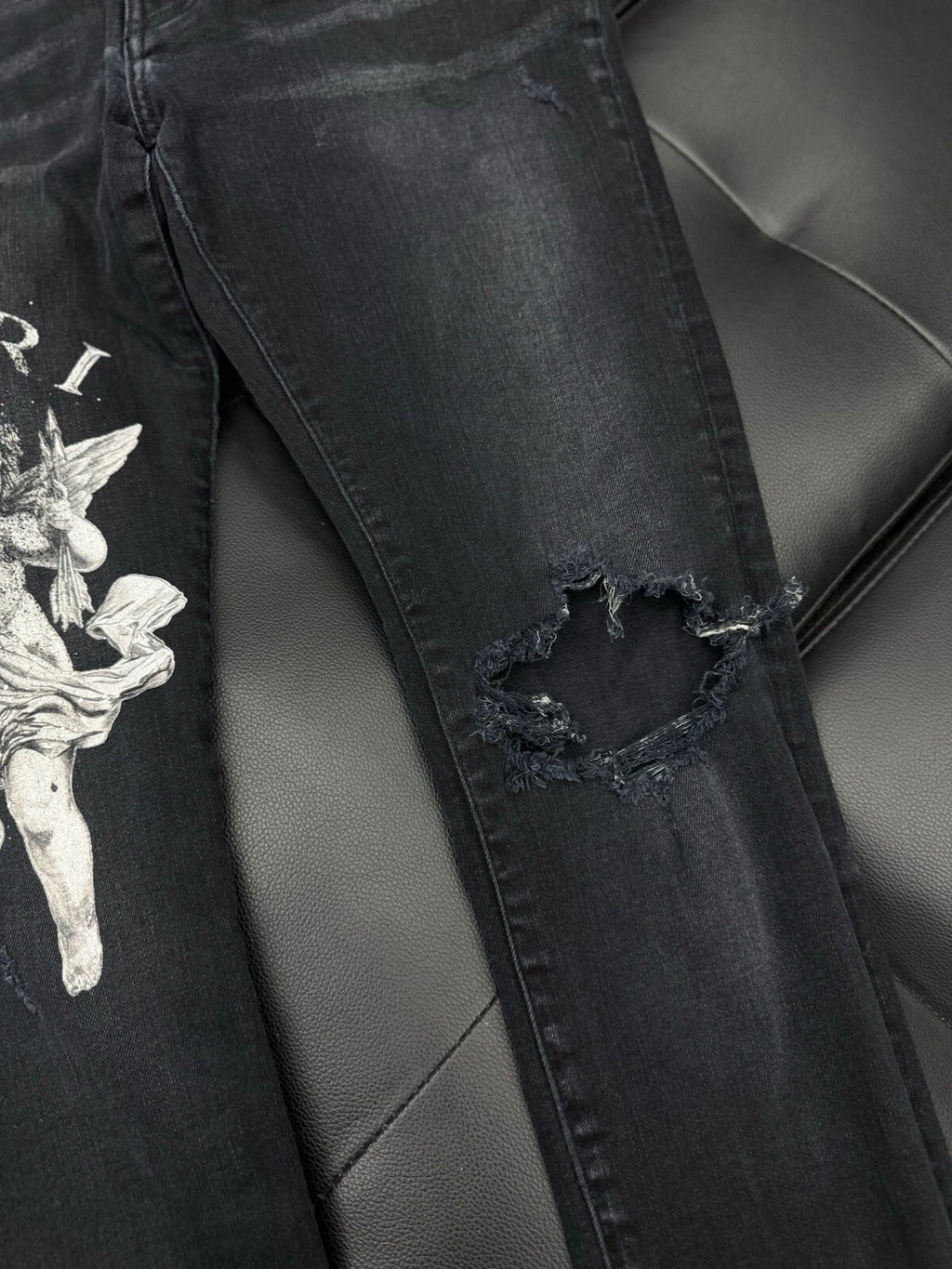 Amiri Angle Jeans Black Leg Logo - Deadstockdenimla