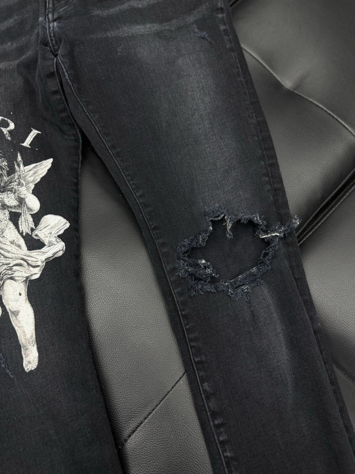 Amiri Angle Jeans Black Leg Logo - Deadstockdenimla