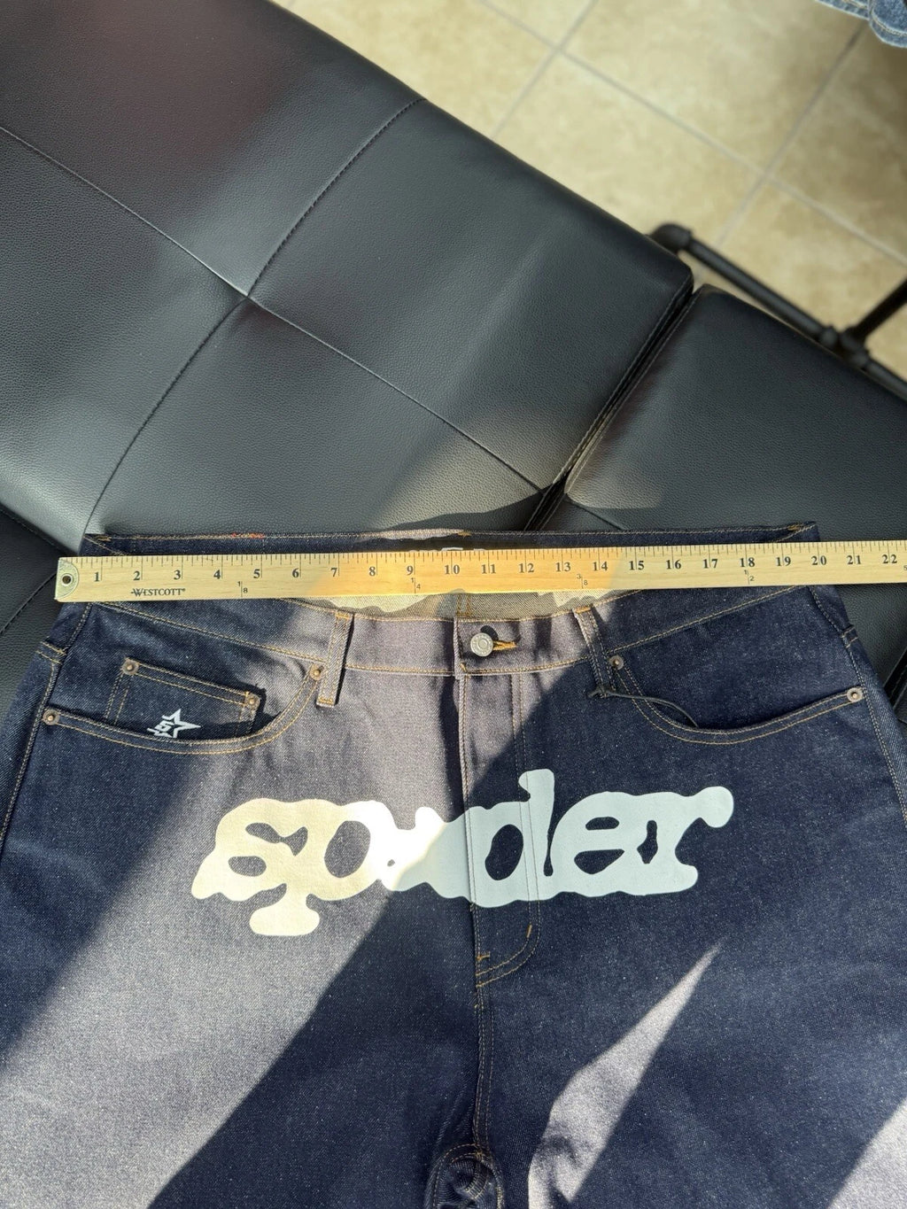 Sp5der OG Logo Denim Short - Deadstockdenimla