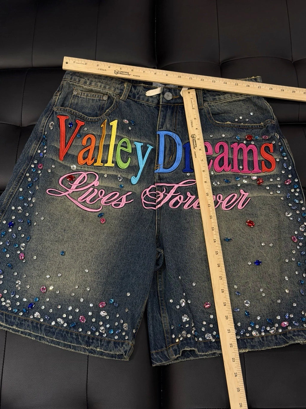 Valley Blue Denim Stone Crystal Shorts