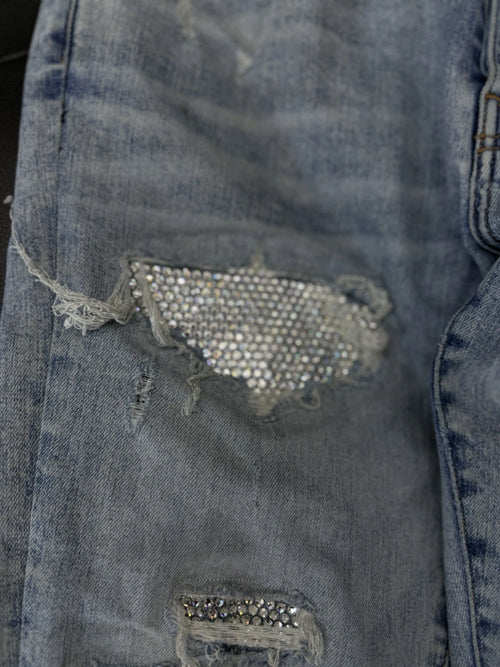 Amiri Jeans Blue Crystal Shiny Stones - Deadstockdenimla