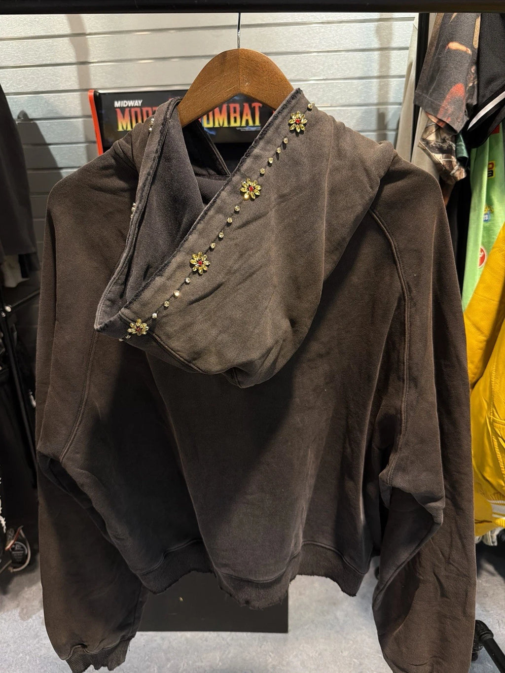 Vale Zip Up Black Stone Studded Hoodie - Deadstockdenimla